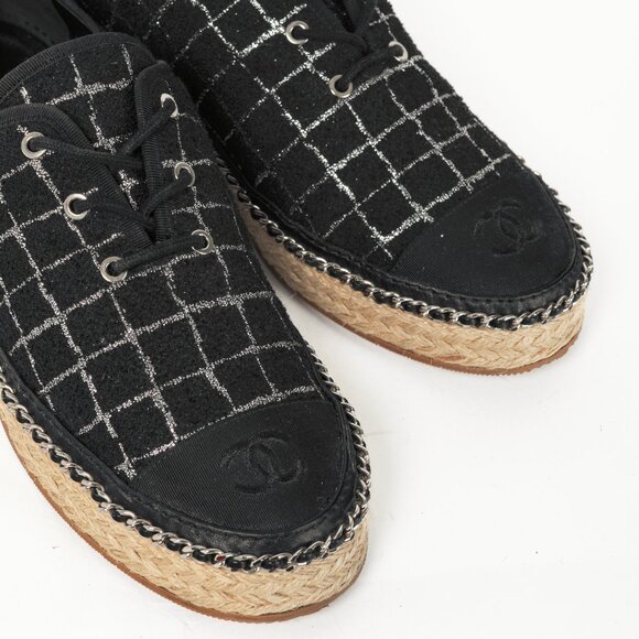 Chanel Black Metallic Tweed Espadrille Low-Top Sneakers - Picture 6 of 12
